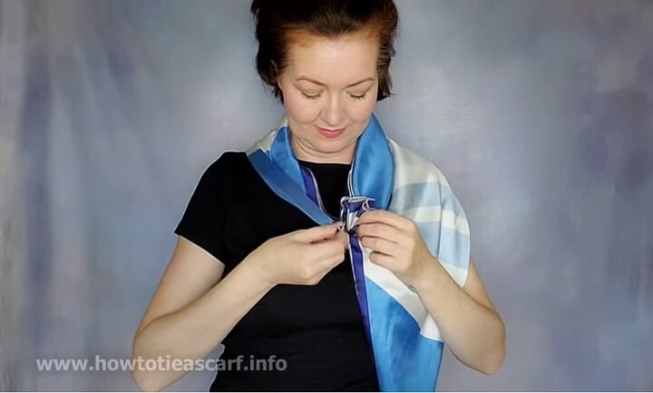 how to wear a silk scarf to elevate any outfit, Draping scarf around neck