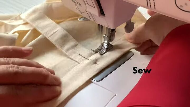 how to make a super cute and sustainable tote bag, Sewing strap down