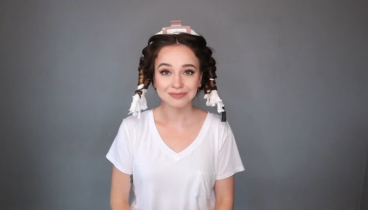 10 easy steps to create gorgeous heatless curls with a t shirt, Hair wrapped in DIY t shirt curler