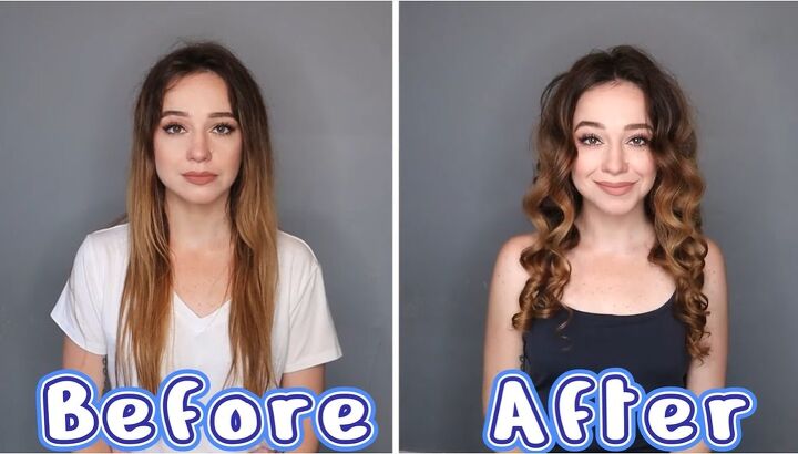 10 easy steps to create gorgeous heatless curls with a t shirt, Before and after Heatless curls with a t shirt