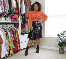 4 fall outfit ideas how to style a skirt with boots, Black leather skirt and boots