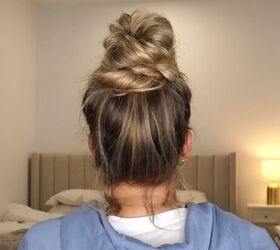 4 pretty messy high bun hairstyle ideas, Completed braid bun hairstyle