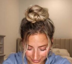4 pretty messy high bun hairstyle ideas, Completed looped messy bun hairstyle