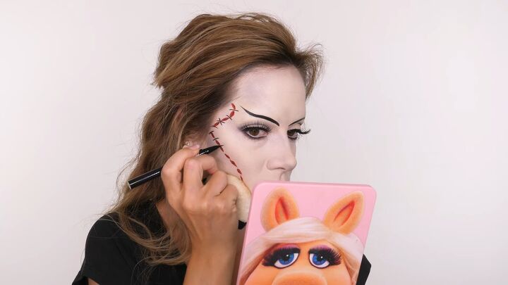 halloween bride of frankenstein makeup tutorial, Adding stitches