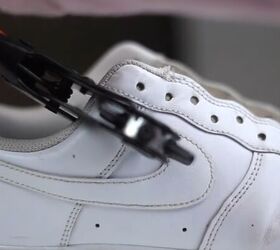 sneakers diy how to transform old shoes, Punching holes