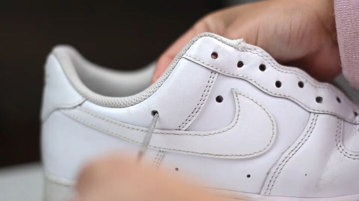 sneakers diy how to transform old shoes, Removing fabric backing