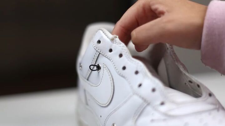 sneakers diy how to transform old shoes, String in hole
