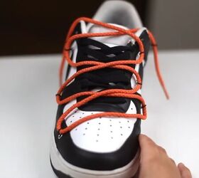 sneakers diy how to transform old shoes, Adding laces to DIY sneakers
