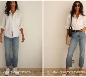 how to style a belt for a super sleek and polished look, Jeans shirt and belt outfit