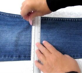 jeans upcycle cute and easy diy belt bag, Marking jeans
