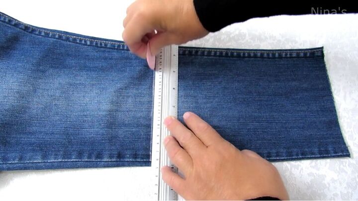 jeans upcycle cute and easy diy belt bag, Marking jeans