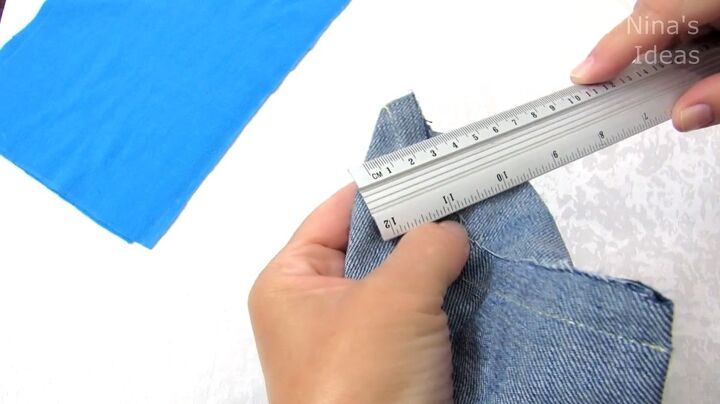 jeans upcycle cute and easy diy belt bag, Marking denim