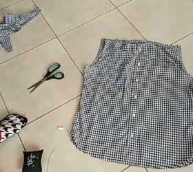 upcycle tutorial how to make a dungaree dress from a men s shirt, Shirt with top part removed