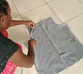 upcycle tutorial how to make a dungaree dress from a men s shirt, Adjusting DIY dress
