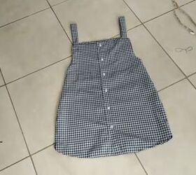 upcycle tutorial how to make a dungaree dress from a men s shirt, Completed DIY dress from shirt
