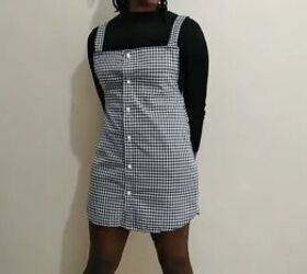 upcycle tutorial how to make a dungaree dress from a men s shirt, Completed DIY dress from shirt