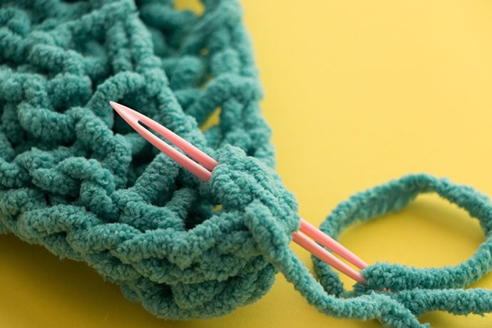 knitting pattern after shower hair turban, susan bates finishing needle in use