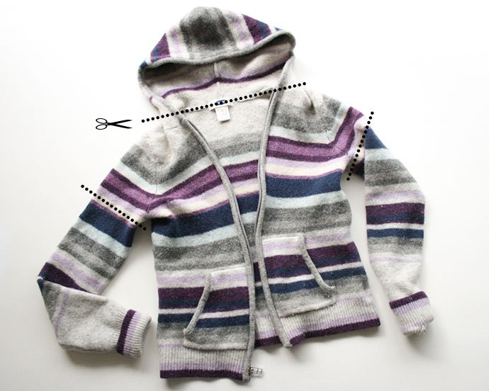 diy hooded scarf from an old sweater, how to make a hooded scarf cutting instructions