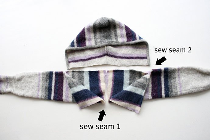 diy hooded scarf from an old sweater, how to make a hooded scarf sewinginstructions