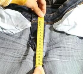 how to upcycle low waisted jeans into high waisted jeans, Taking measurements