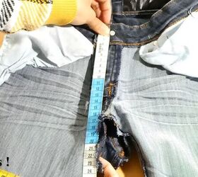 how to upcycle low waisted jeans into high waisted jeans, Taking measurements