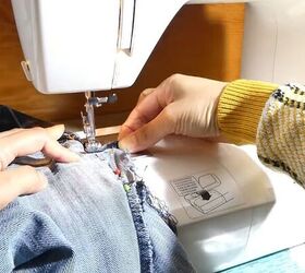 how to upcycle low waisted jeans into high waisted jeans, Sewing jeans