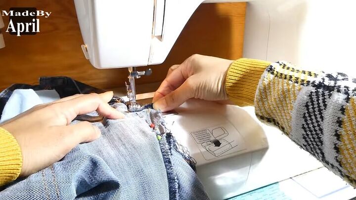 how to upcycle low waisted jeans into high waisted jeans, Sewing jeans