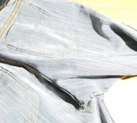 how to upcycle low waisted jeans into high waisted jeans, DIY jeans Progress shot