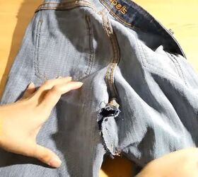 how to upcycle low waisted jeans into high waisted jeans, Turning jeans inside out