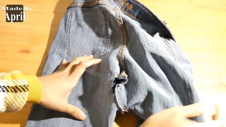 how to upcycle low waisted jeans into high waisted jeans, Turning jeans inside out