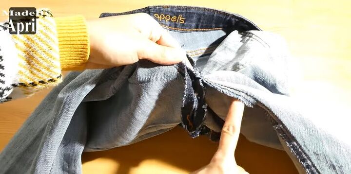 how to upcycle low waisted jeans into high waisted jeans, Where to sew to