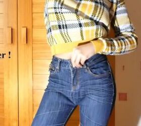 how to upcycle low waisted jeans into high waisted jeans, Completed upcycled jeans
