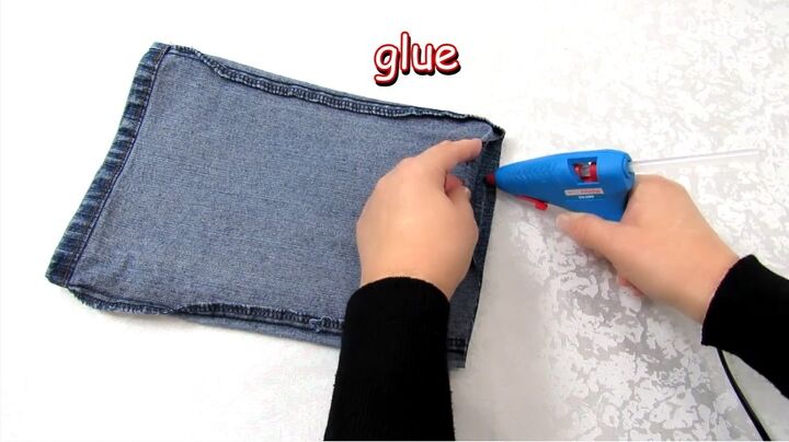 how to make a purse out of jeans in 4 super cute and easy ways, Gluing open side closed