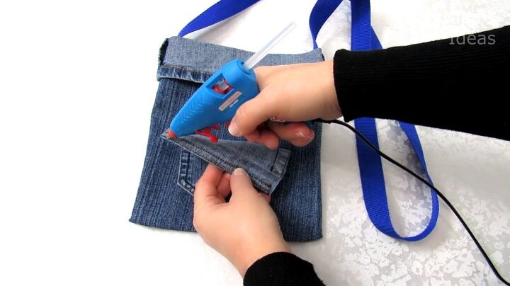 how to make a purse out of jeans in 4 super cute and easy ways, Attaching the pocket