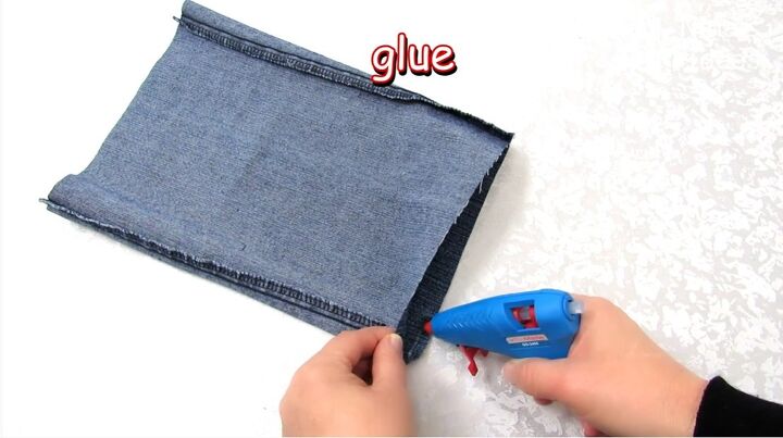 how to make a purse out of jeans in 4 super cute and easy ways, Gluing fabric