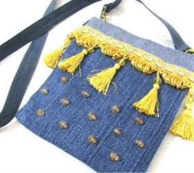 how to make a purse out of jeans in 4 super cute and easy ways, DIY gold tassel denim purse