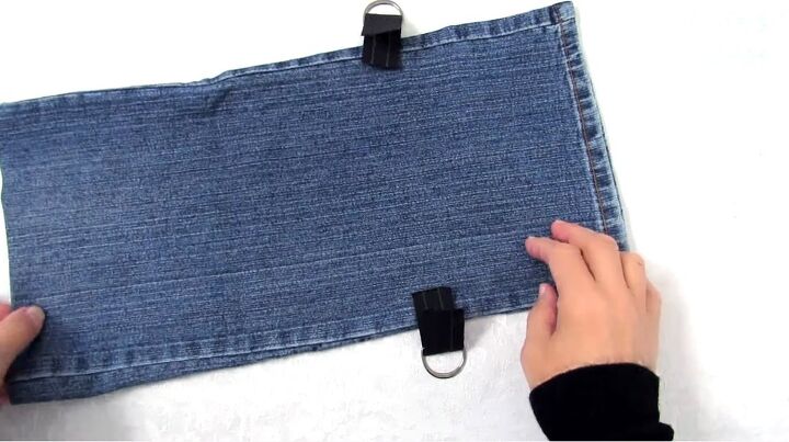 how to make a purse out of jeans in 4 super cute and easy ways, Metal loops attached to denim purse