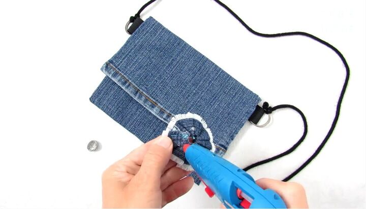 how to make a purse out of jeans in 4 super cute and easy ways, Attaching rosette decoration