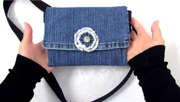 how to make a purse out of jeans in 4 super cute and easy ways, DIY rosette denim purse