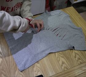 how to create an awesome diy fossil t shirt, Cutting slits