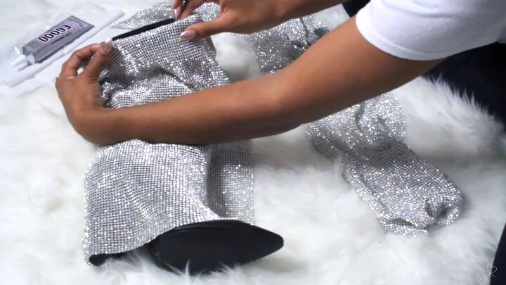 how to diy beautiful ysl inspired crystal boots, Leaving extra panel at the top