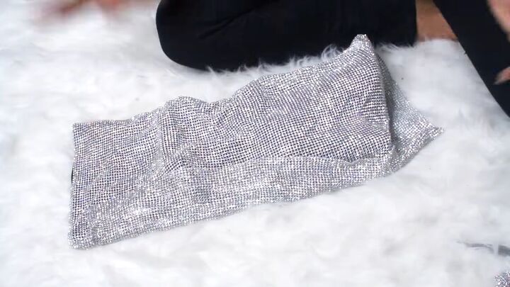 how to diy beautiful ysl inspired crystal boots, Gluing crystal panel to the back of the boot