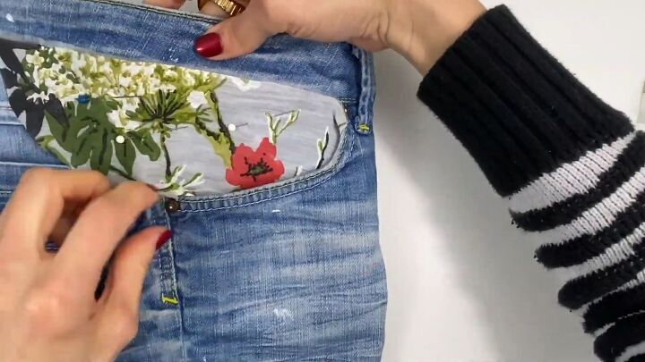 fun upcycle tutorial how to embroider old jeans, Adding under pocket detail