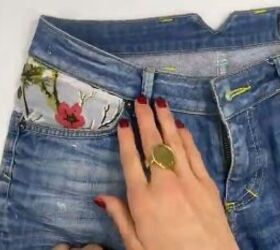 fun upcycle tutorial how to embroider old jeans, Completed under pocket detail