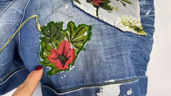 fun upcycle tutorial how to embroider old jeans, Adding DIY flower patches