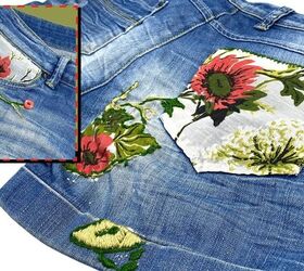 fun upcycle tutorial how to embroider old jeans, Completed embroidered jeans DIY