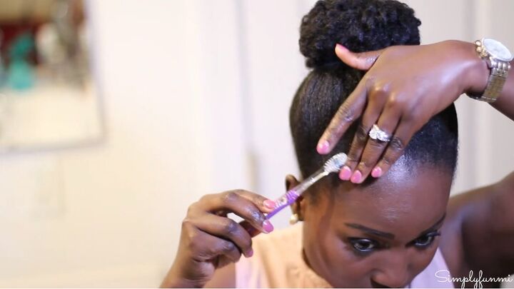 how to style your hair into a sleek bun, Brushing hair with a toothbrush
