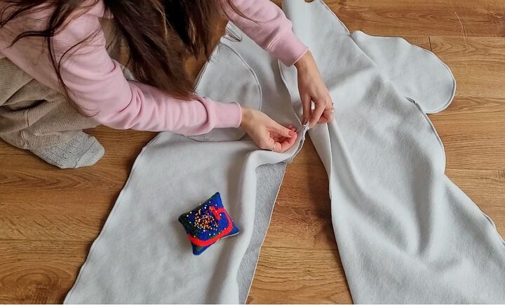 how to diy cute and comfy wide leg joggers, Sewing inside legs closed