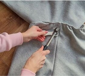 how to diy cute and comfy wide leg joggers, Attaching the eyelets