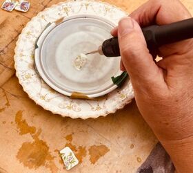 how to make a gorgeous pair of ceramic earrings from old broken mug, Drill hole